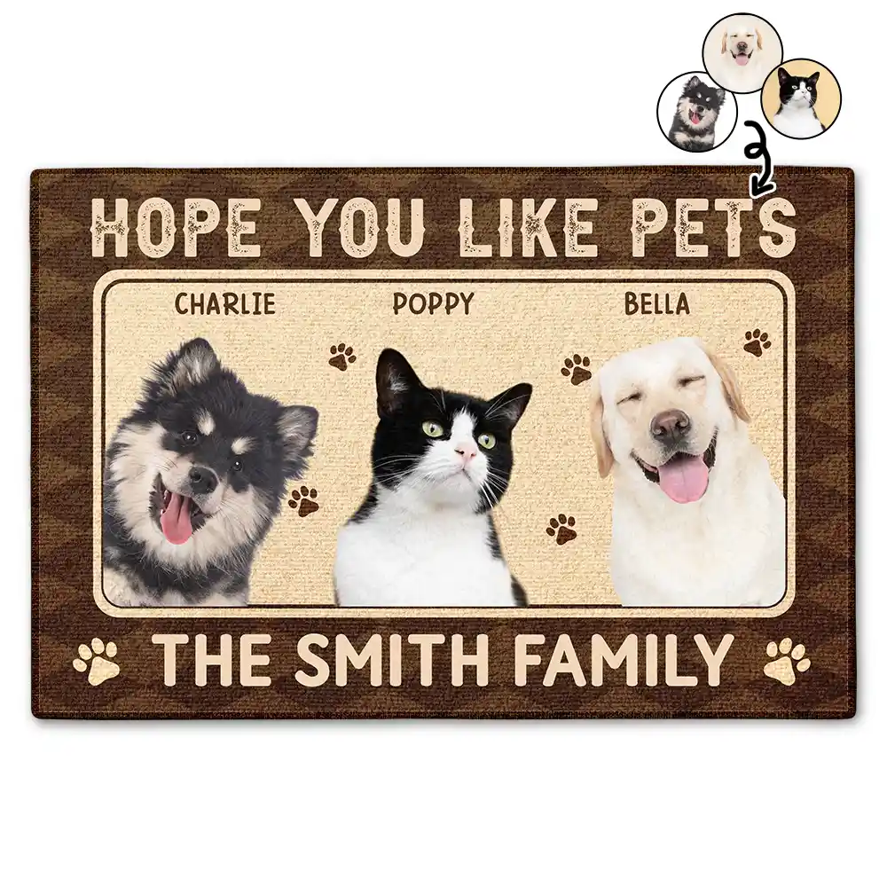 Pet Lovers, Pet Mom, Pet Dad, Dog Lovers, Dog Mom, Dog Dad, Cat Lovers, Cat Mom, Cat Dad, Family, Happy, Custom Photo - Custom Photo Hope You You Like Pets - Personalized Doormat