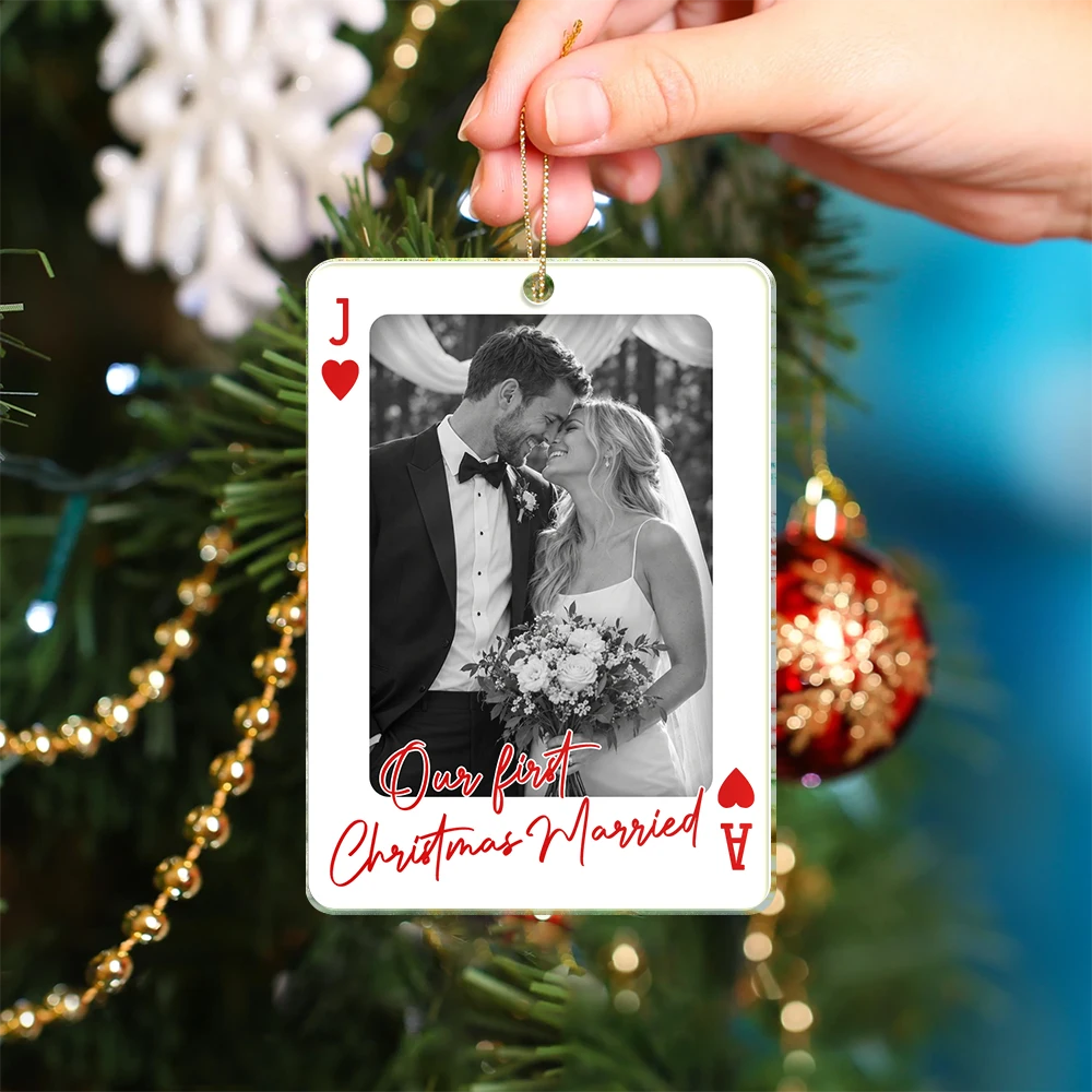 Christmas,Custom Photo,Romantic,Gift For Couples,Dynamic Photo-Custom Photo How Lucky Are We Playing Card - Personalized Custom Shaped Acrylic Ornament