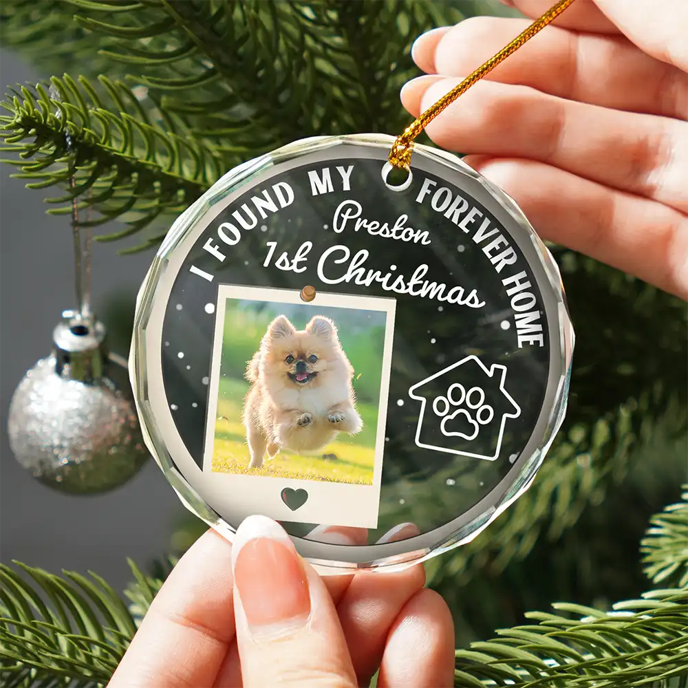Pet Lovers, Custom Photo, Christmas, Love - Custom Photo I Found My Forever Home - Personalized Circle Glass Ornament