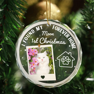 Pet Lovers, Custom Photo, Christmas, Love - Custom Photo I Found My Forever Home - Personalized Circle Glass Ornament