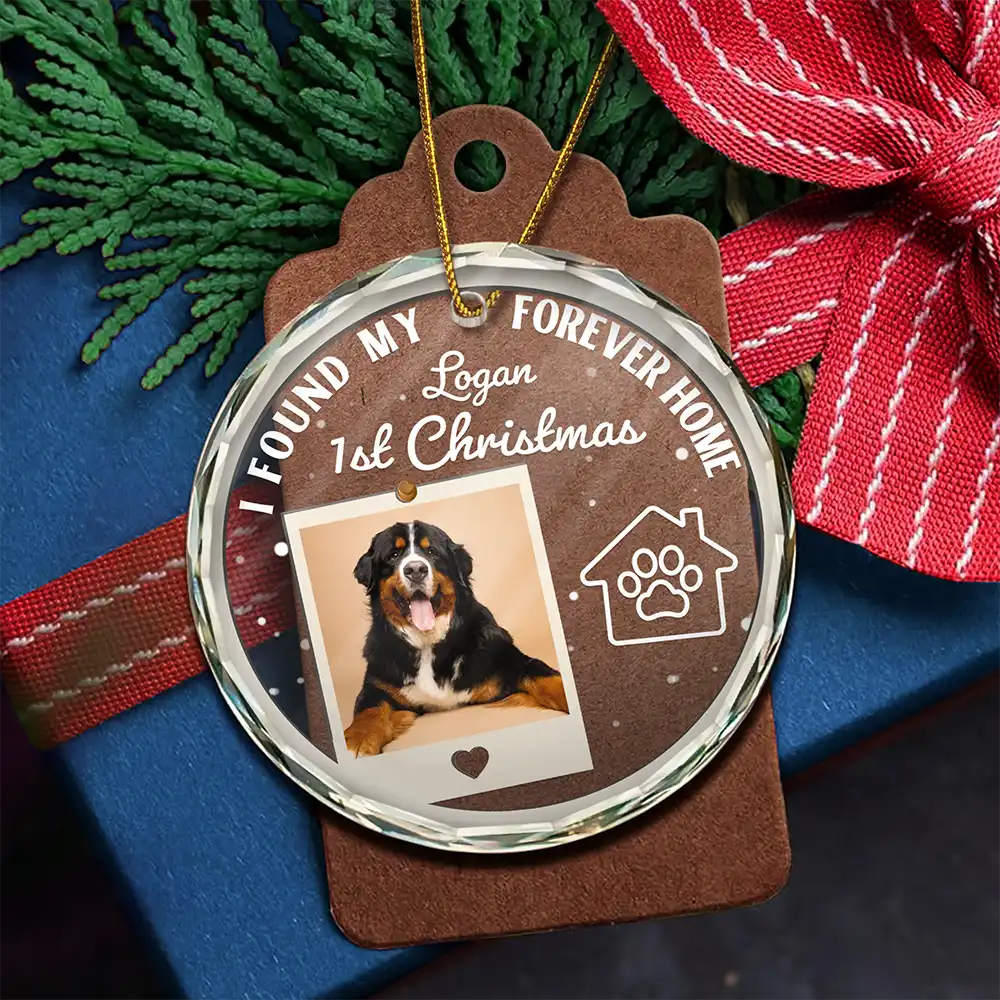 Pet Lovers, Custom Photo, Christmas, Love - Custom Photo I Found My Forever Home - Personalized Circle Glass Ornament