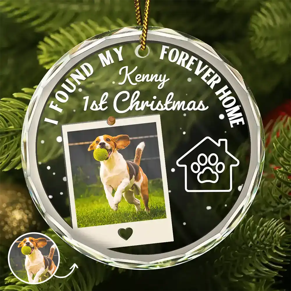 Pet Lovers, Custom Photo, Christmas, Love - Custom Photo I Found My Forever Home - Personalized Circle Glass Ornament