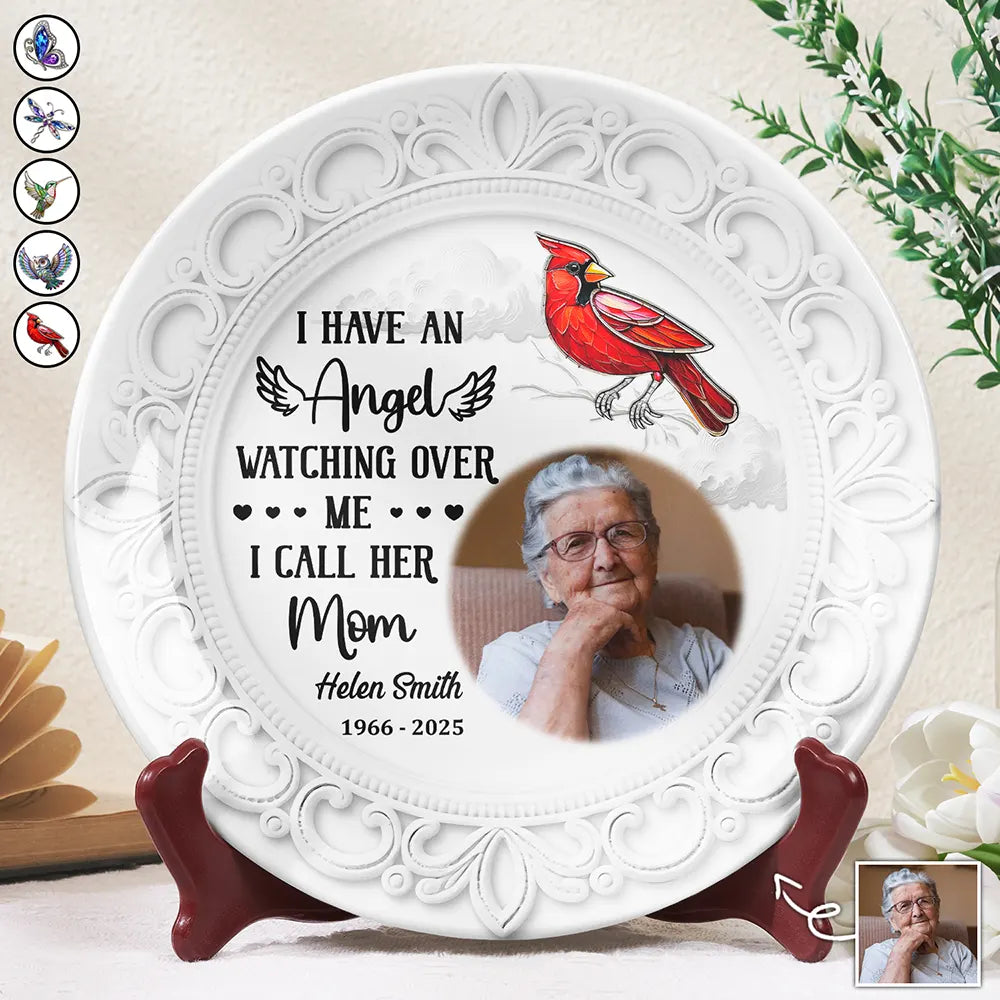 Custom Photo I Have An Angel Watching Over Me - Personalized Ceramic Plate