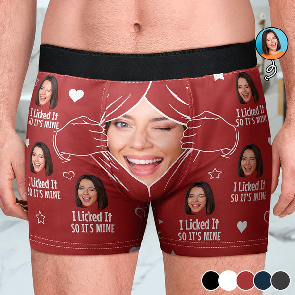 Custom Photo,Gift For Husband,Gift For Boyfriend,Funny - Custom Photo I Licked It So It's Mine - Personalized Men's Boxer Briefs