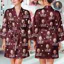 Gift For Wife, Humorous, Custom Photo, Gift For Couples, Cut-Face Photo - Custom Photo I Love My Husband Boyfriend - Personalized Satin Robe