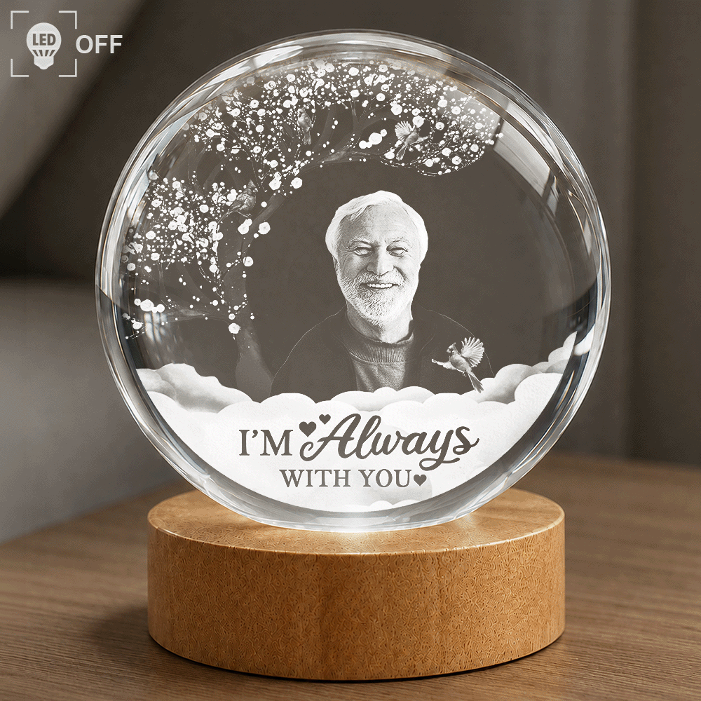 Custom Photo,Sad,Memorial - Custom Photo I'm Always With You - Personalized Crystal Globe Lamp