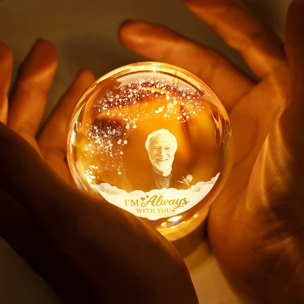 Custom Photo,Sad,Memorial - Custom Photo I'm Always With You - Personalized Crystal Globe Lamp