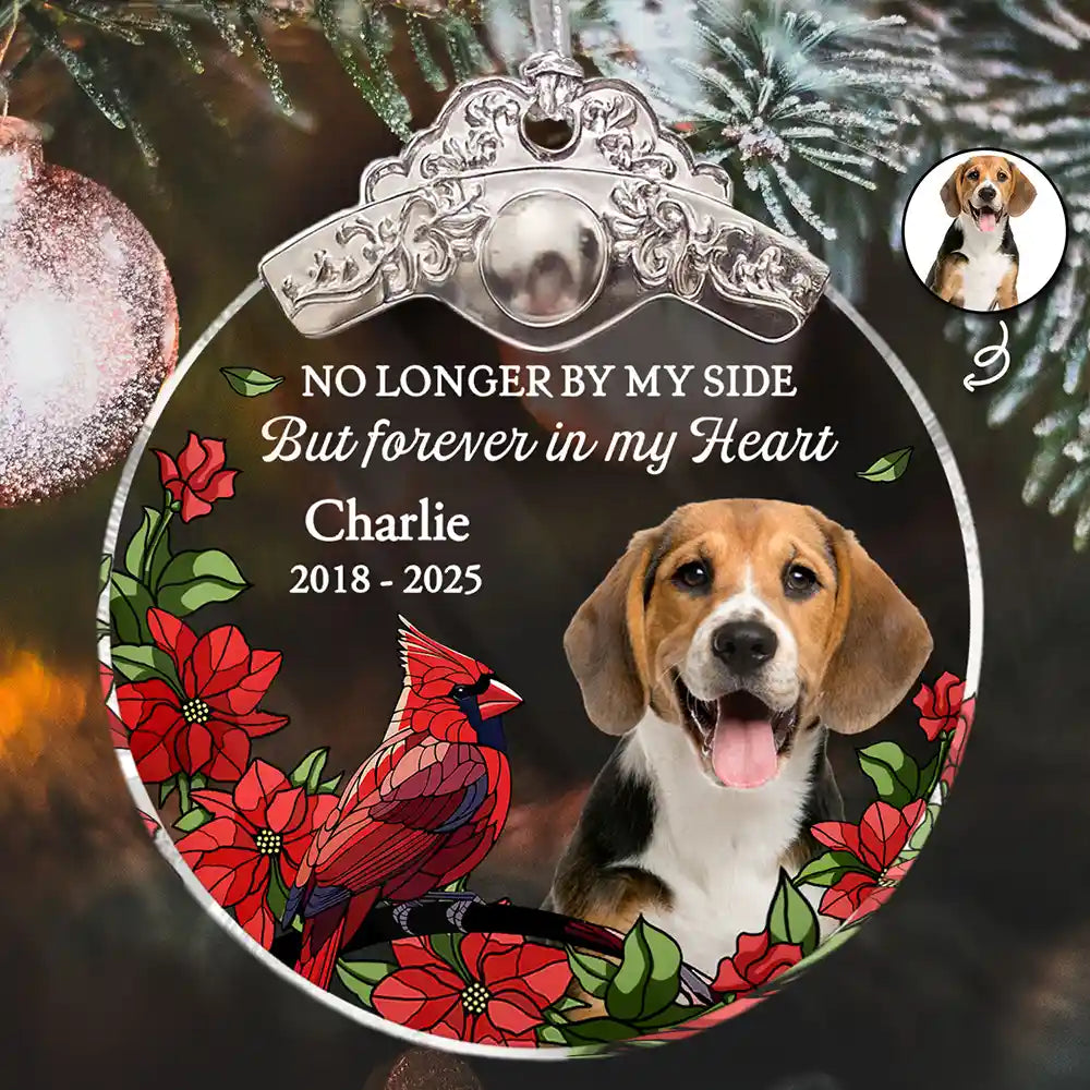 Memorial,Family,Parents,Gift For Grandparents,Christmas,Sad - Custom Photo No Longer By My Side But Forever In My Heart - Personalized Glass Ornament With Silver Cap