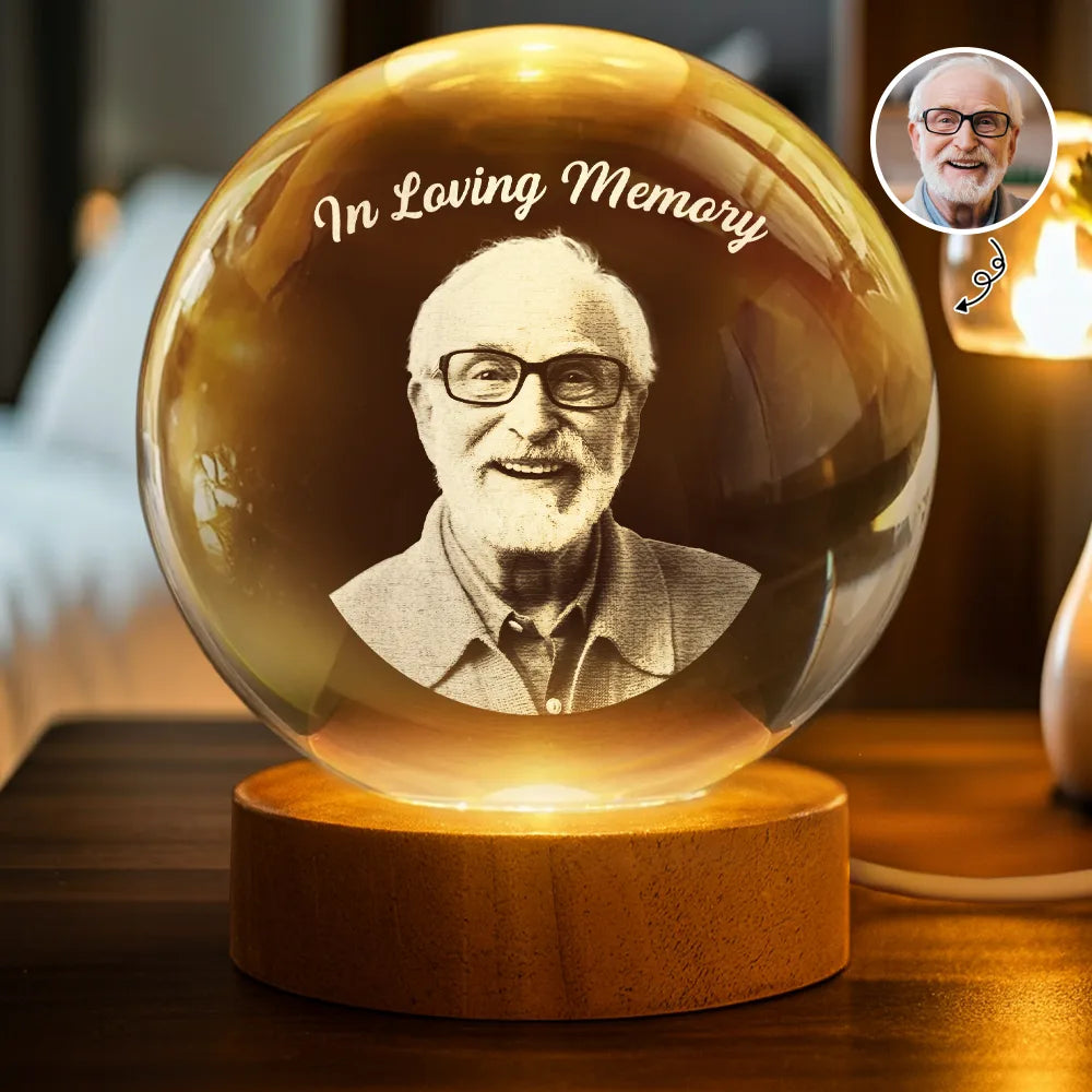 Custom Photo In Loving Memory Memorial - Personalized Crystal Globe Lamp