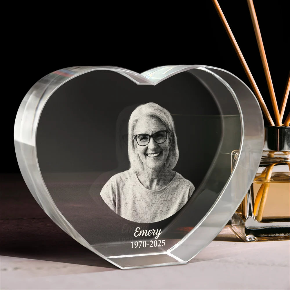 Custom Photo In Loving Memory Memorial - Personalized Crystal Heart