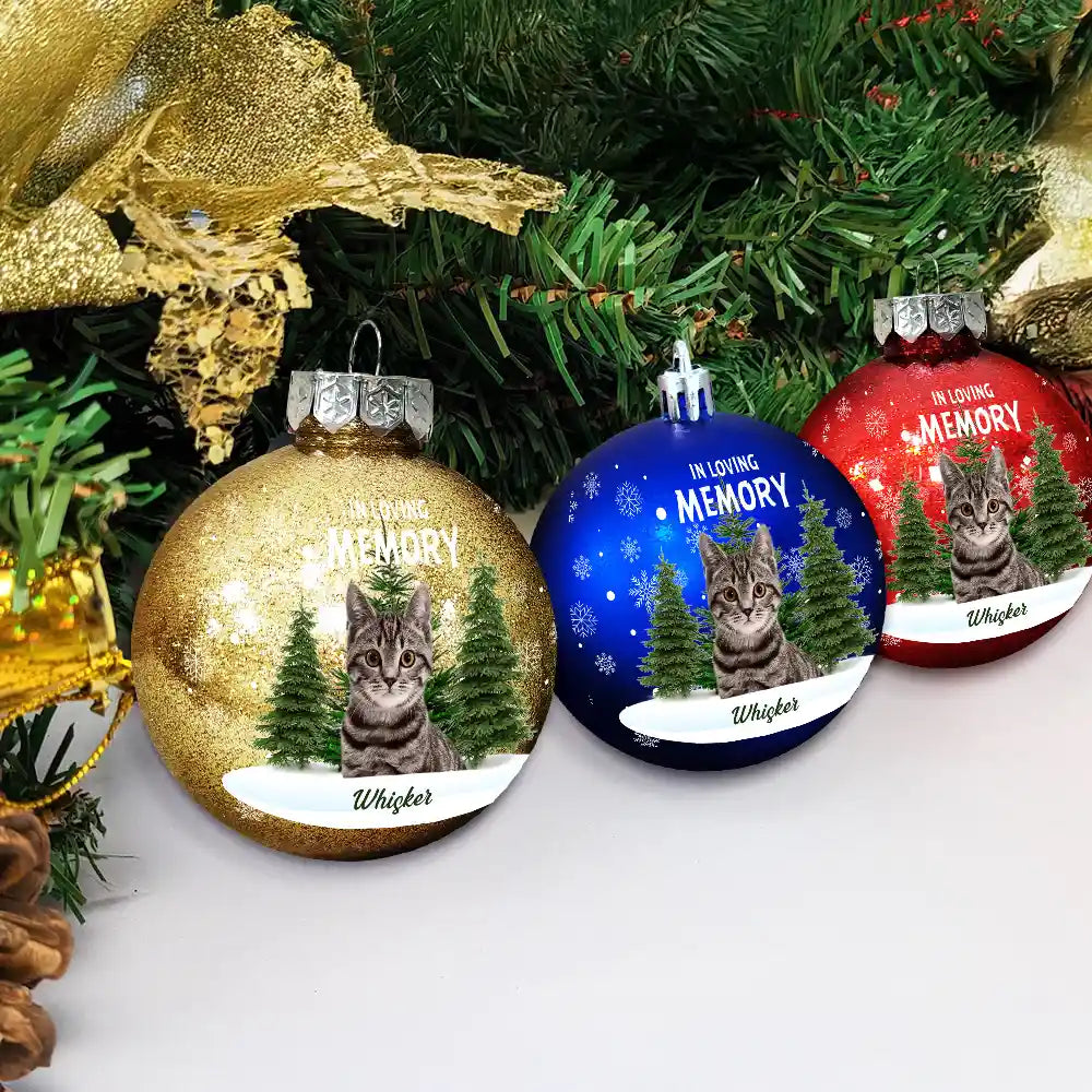 Dog Lovers,Pet Lovers,Christmas,Cat Lovers,Memorial,Sad - Custom Photo In Loving Memory Pet - Personalized Ball Ornament
