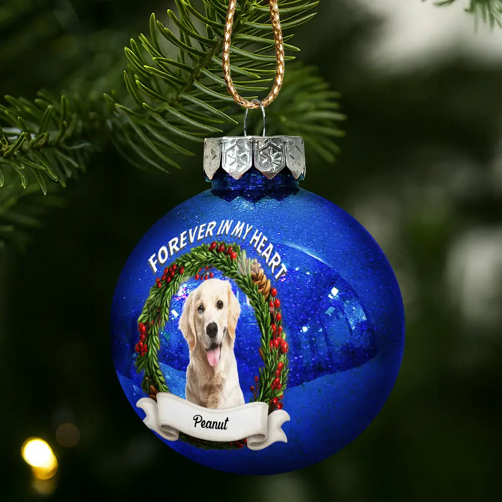 Dog Lovers,Pet Lovers,Christmas,Cat Lovers,Memorial,Sad - Custom Photo In Loving Memory Pet Lovers - Personalized Ball Ornament