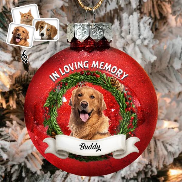 Dog Lovers,Pet Lovers,Christmas,Cat Lovers,Memorial,Sad - Custom Photo In Loving Memory Pet Lovers - Personalized Ball Ornament