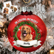 Dog Lovers,Pet Lovers,Christmas,Cat Lovers,Memorial,Sad - Custom Photo In Loving Memory Pet Lovers - Personalized Ball Ornament