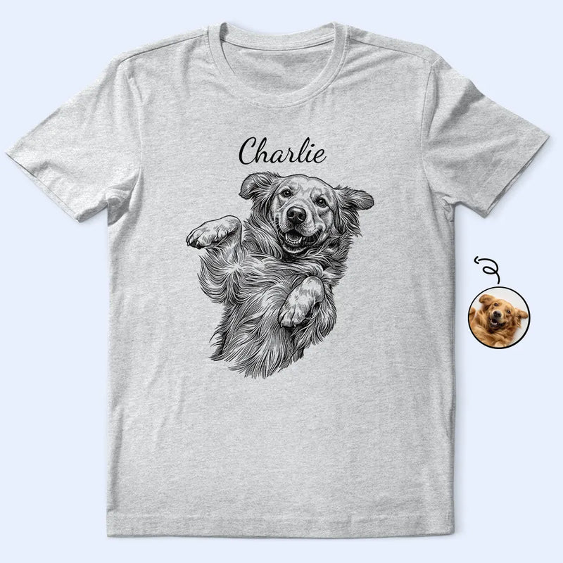 Happy,Dog Lovers,Pet Lovers,Cat Lovers - Custom Photo Ink Drawing Portrait Dog Cat Pet - Personalized T Shirt