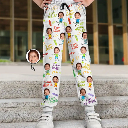 Custom Photo Kid Affirmations I Am Kind - Personalized Sweatpants