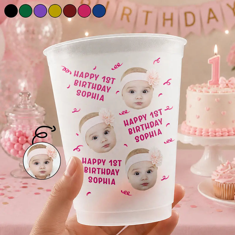 Top Market,Adorable,Custom Photo,Gift For Kids,Cut-Face Photo - Custom Photo Kid Birthday Party - Personalized Frosted Cups