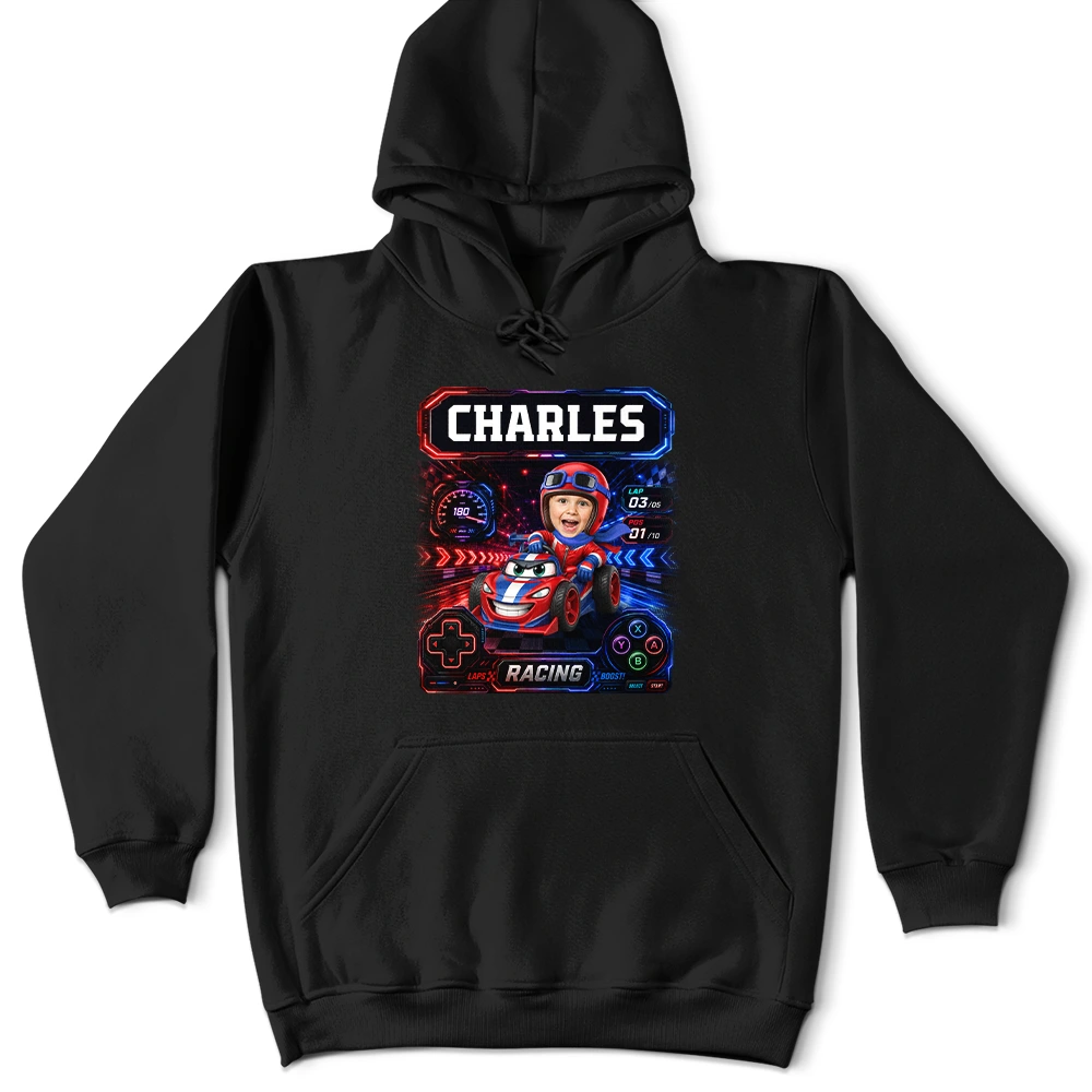 Adorable,Back To School,Custom Photo,Gift For Kids,Cut-Face Photo - Custom Photo Kid Car Racing - Personalized T Shirt