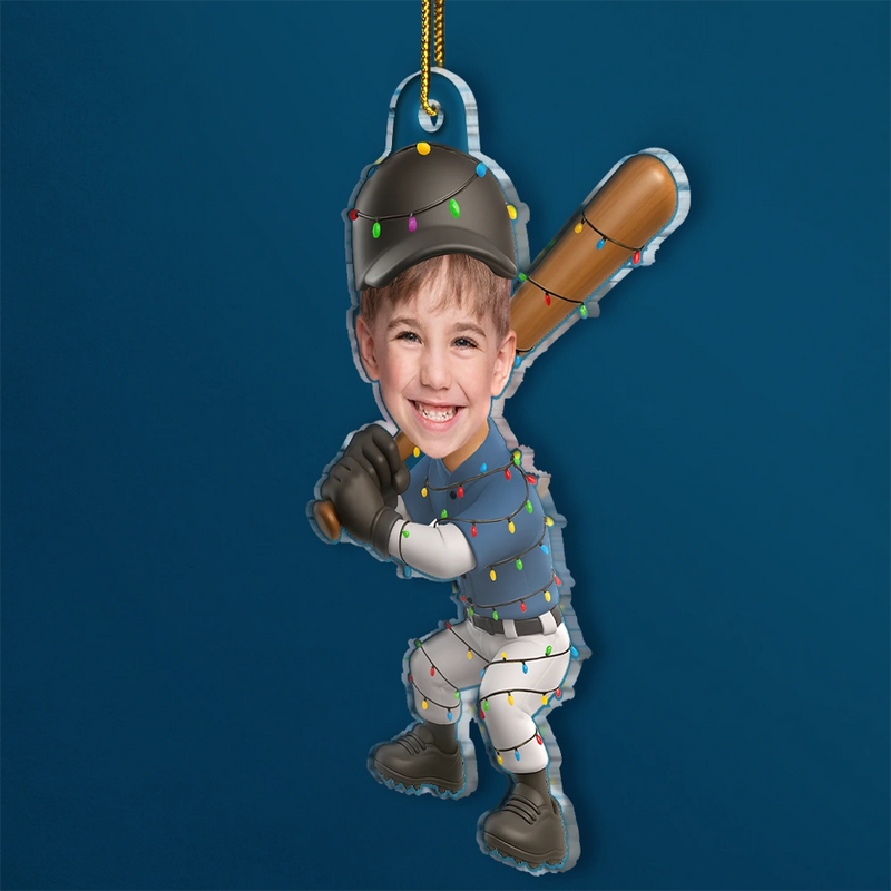 Gift For Kids,Gift For Grandkids,Photo Hobby Ornament,Custom Photo,Funny,Christmas - Custom Photo Kid Playing Baseball - Personalized Acrylic Photo Ornament