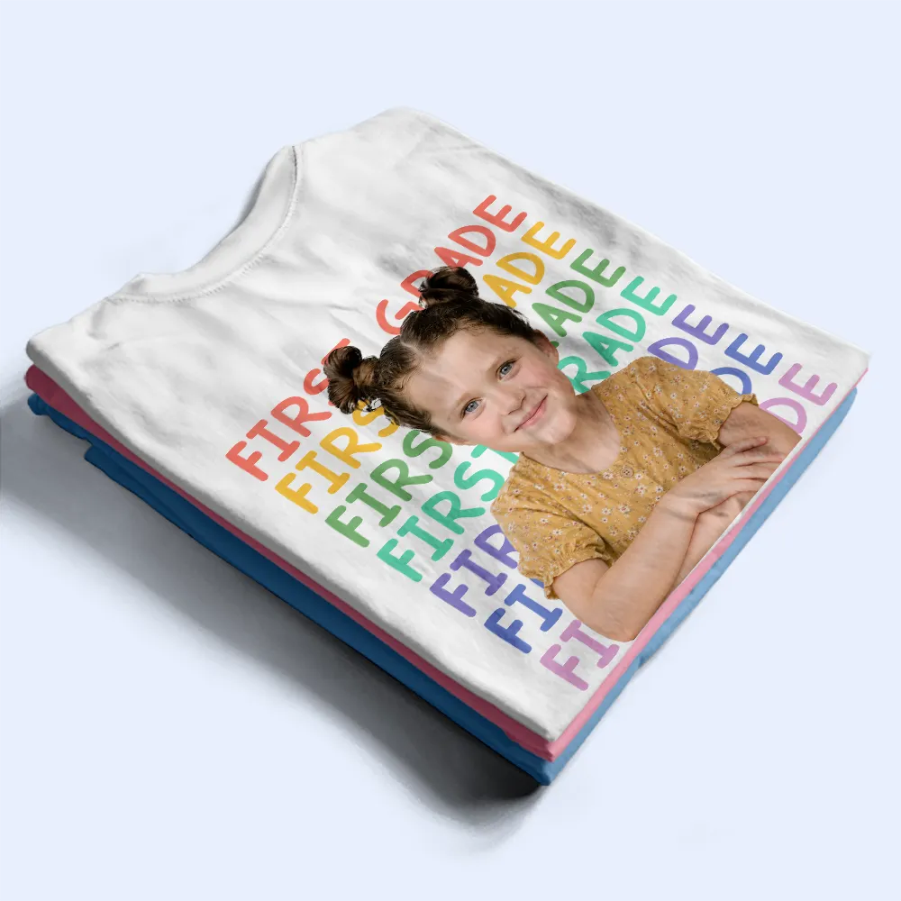Back To School, Custom Photo, Gift For Kids, Adorable, Remove BG Photo, Alternating Color Text - Custom Photo Kid Portrait Kindergarten Preschool - Personalized T Shirt