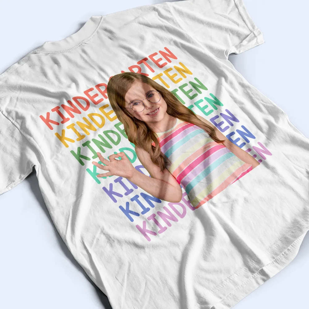 Back To School, Custom Photo, Gift For Kids, Adorable, Remove BG Photo, Alternating Color Text - Custom Photo Kid Portrait Kindergarten Preschool - Personalized T Shirt