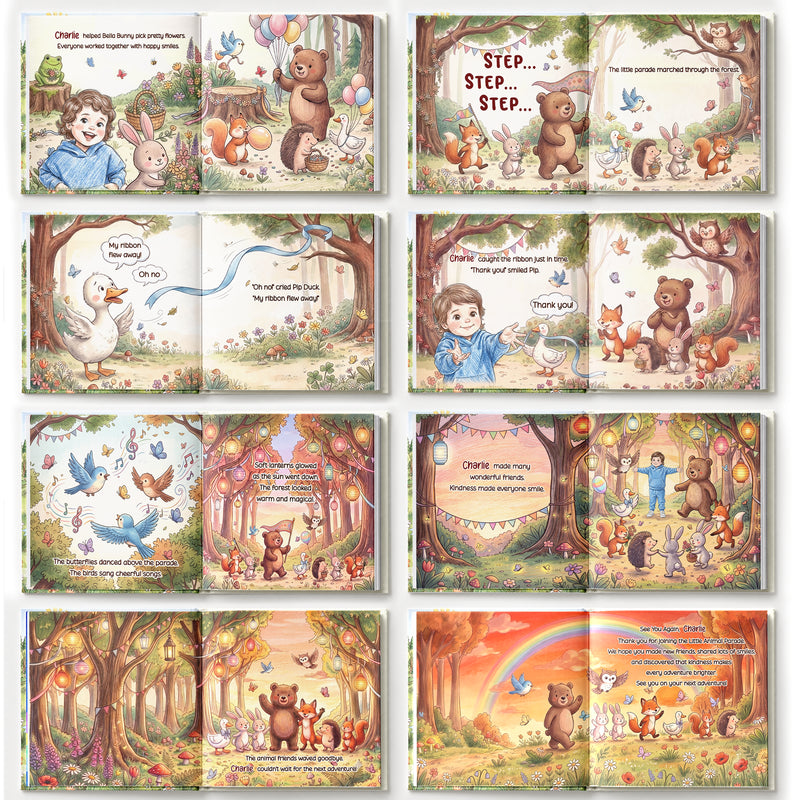 Parents,Art Design,Playful,Back To School,Reading,Photo - Colored Pencil ,Custom Text - Custom Photo Kid's Adventure Little Animal Parade Colored Sketch - Personalized Story Picture Book