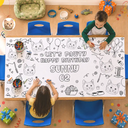 Art Design,Playful,Back To School,Pet Lovers,Photo - Outline Sketch,Icon - Custom Photo Let's Pawty Dog Cat Birthday Outline Sketch - Personalized Coloring Tablecloth