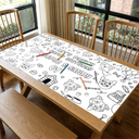 Art Design,Playful,Back To School,Pet Lovers,Photo - Outline Sketch,Icon - Custom Photo Let's Pawty Dog Cat Birthday Outline Sketch - Personalized Coloring Tablecloth