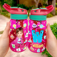 Gift For Kids, Gift For Grandkids, Back To School, Happy - Custom Photo Letter School Kid - Personalized Kids Water Bottle With Straw