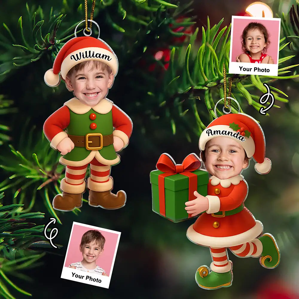 Custom Photo Little Elf Kids - Personalized Custom Shaped Acrylic Ornament