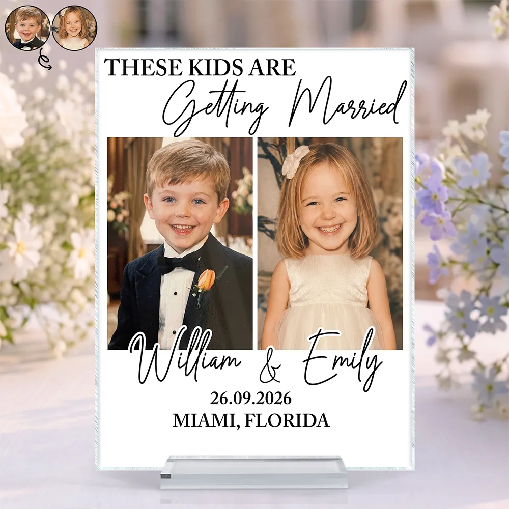 Custom Photo Look Who's Getting Married Couple - Personalized Vertical Rectangle Acrylic Plaque