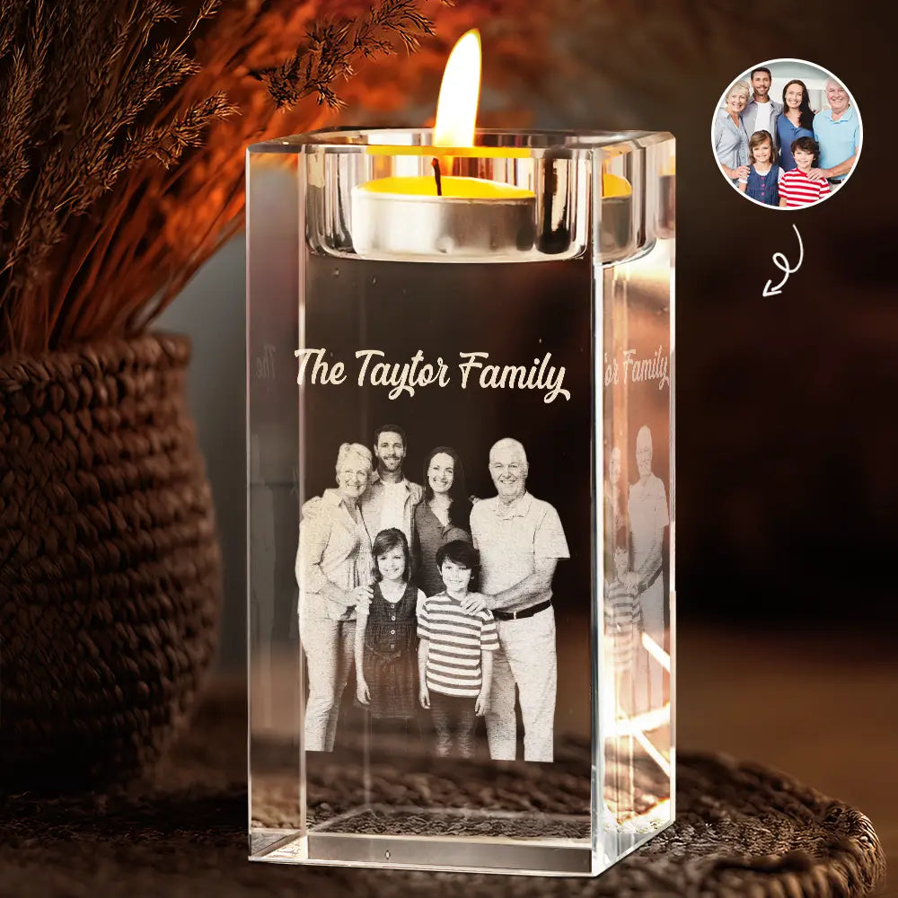 Custom Photo Loving Family Siblings Besties - Personalized Crystal Candle Holder