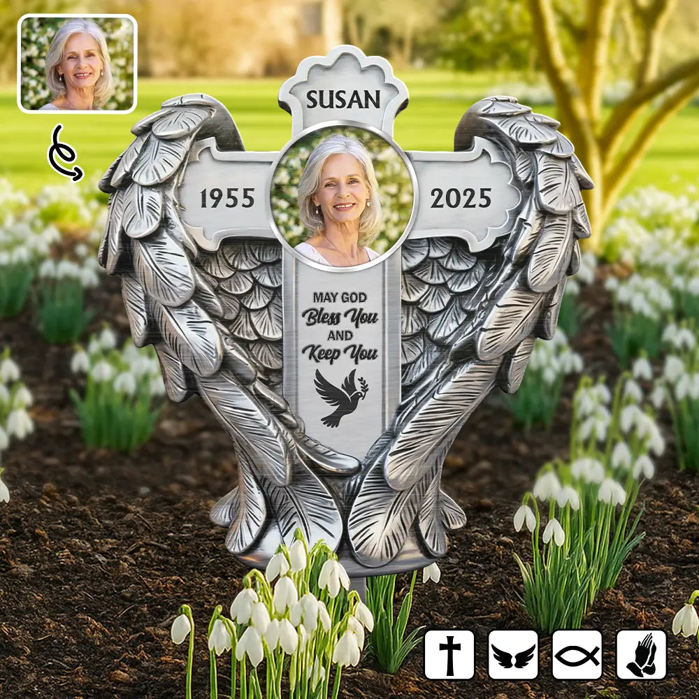 Custom Photo May God BLess You And Keep You - Personalized Metal Garden Stake