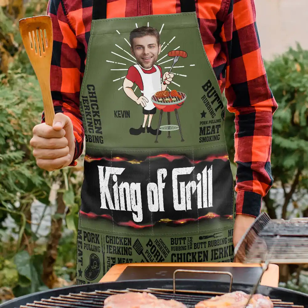Gift For Yourself,Gift For Men,Gift For Father,Dad's Hobby,Gift For Grandpa,Grandpa's Hobby,Grilling,Funny,Custom Photo - Custom Photo Meat Smoking Grillfather - Personalized Apron