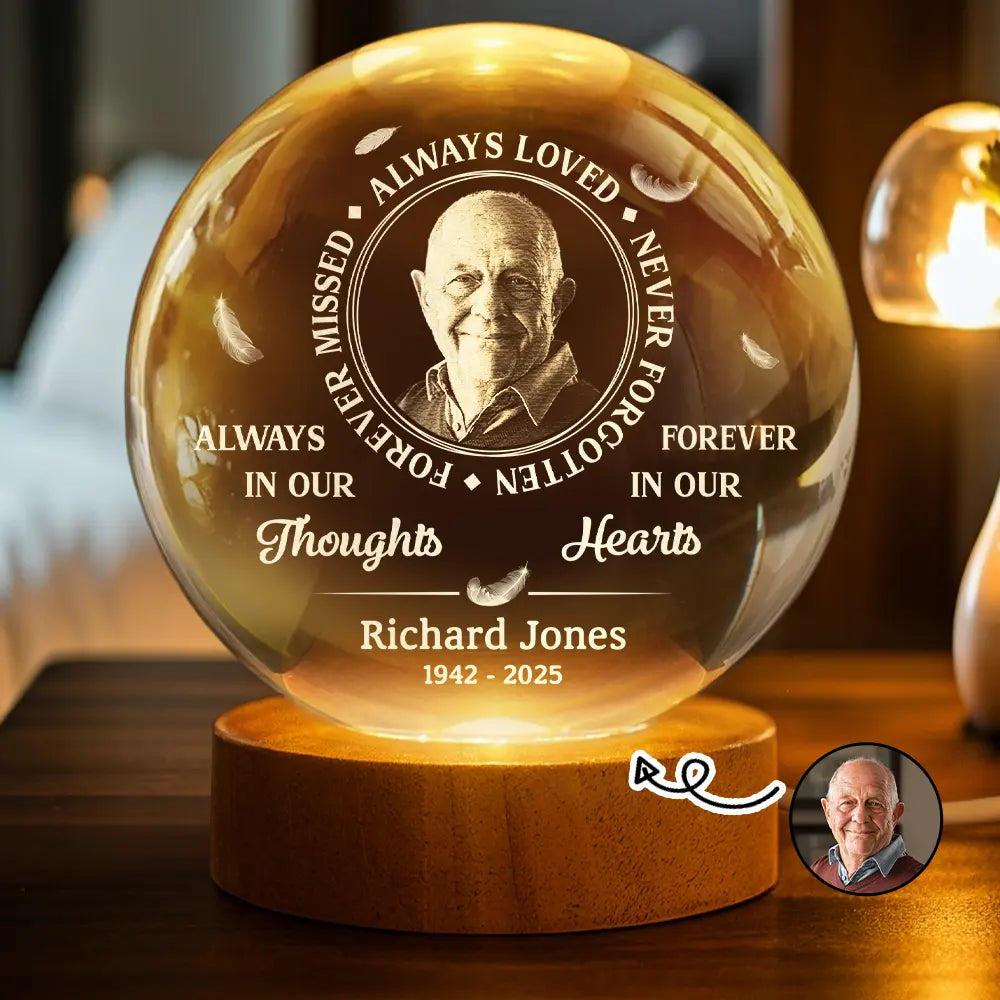 Custom Photo Memorial Always Loved Never Forgotten - Personalized Crystal Globe Lamp