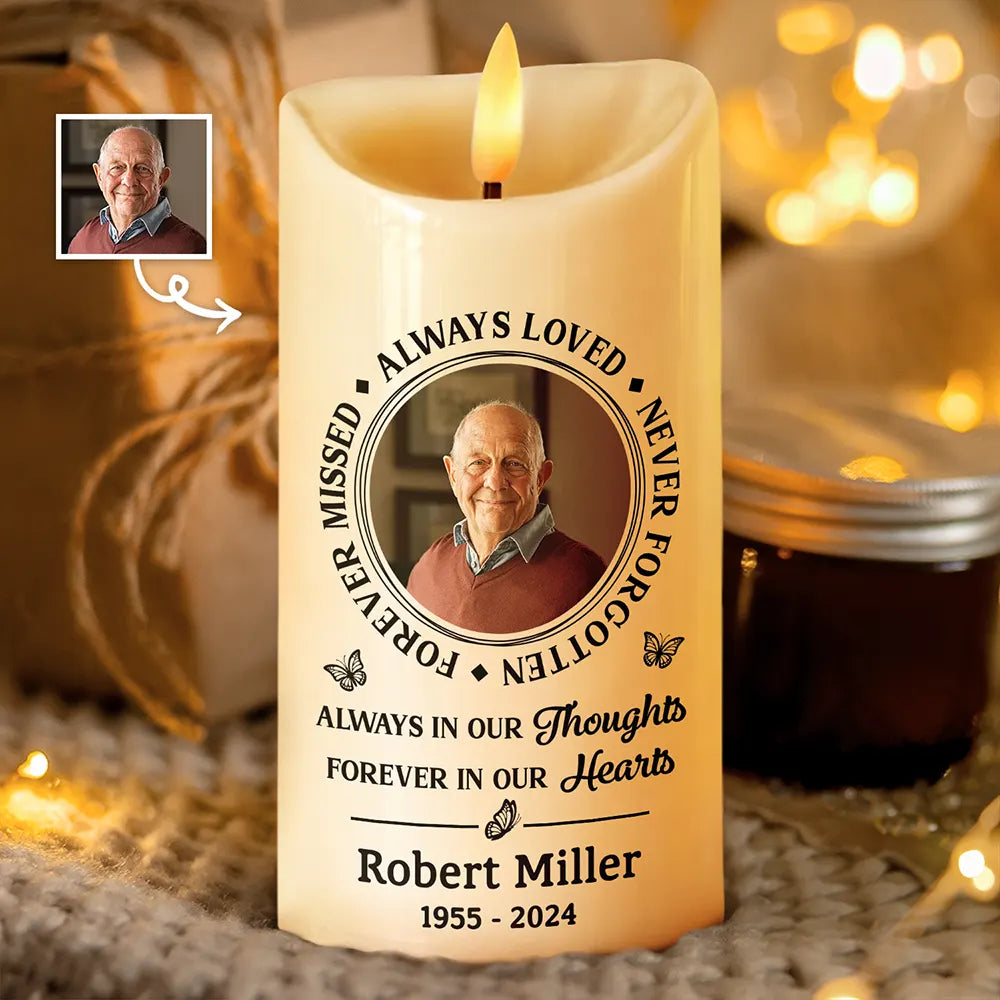 Custom Photo Memorial Always Loved Never Forgotten - Personalized Flameless LED Candle