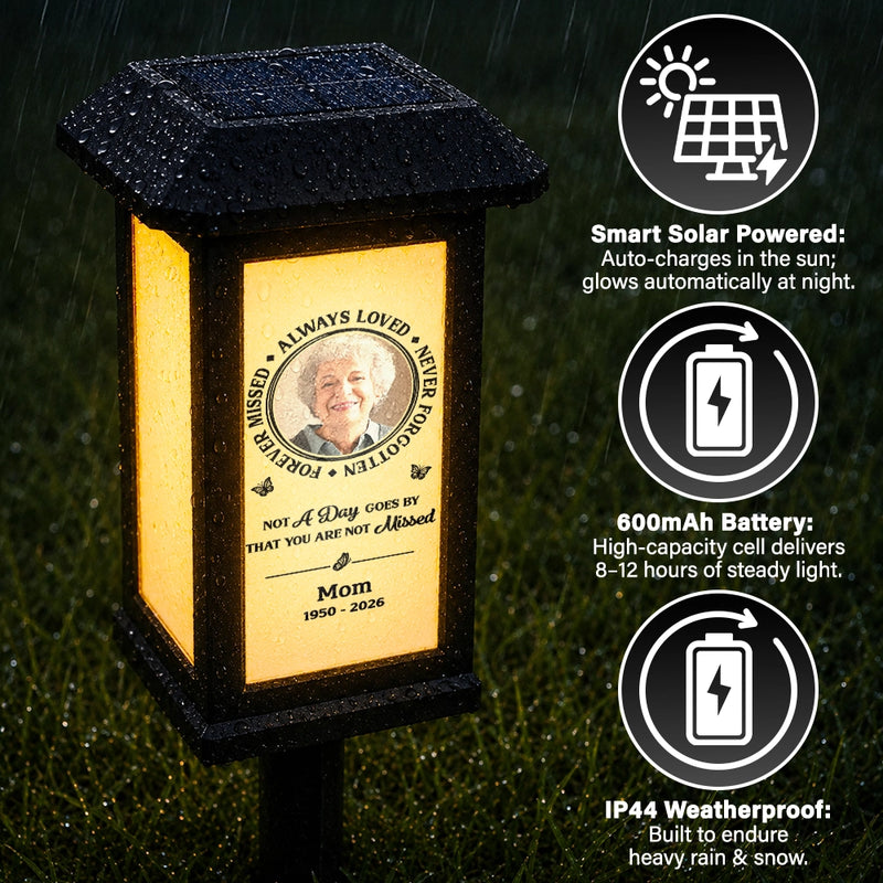 Christmas, Custom Photo, Sympathetic, Family, Memorial, Upload Full Photo - Custom Photo Memorial Always Loved Never Forgotten - Personalized Solar Garden Light