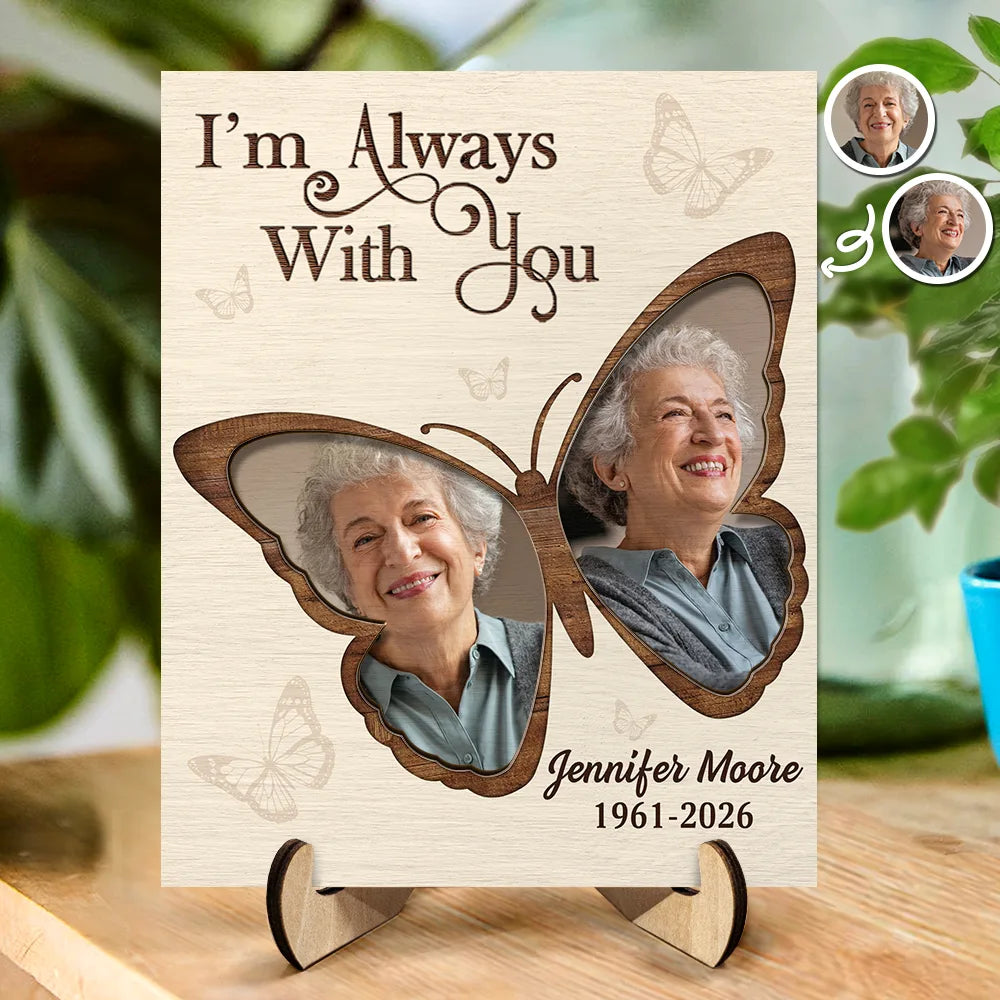 Custom Photo Memorial Forever In My Heart Mother Father - Personalized 2-Layered Wooden Plaque With Stand