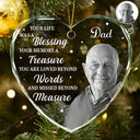 Christmas, Custom Photo, Memorial, Family, Sad - Custom Photo Memorial Grayscale Your Life Was A Blessing - Personalized Heart Shaped Glass Ornament