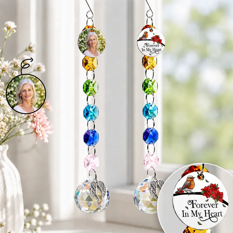 Christmas, Custom Photo, Sympathetic, Family, Memorial, Upload Full Photo, Icon - Custom Photo Memorial I'm Always With You - Personalized Crystal Suncatcher With Charm