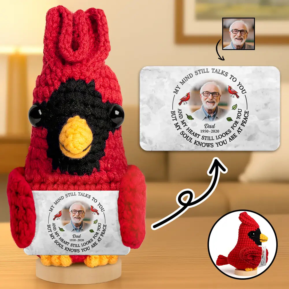 Custom Photo Memorial My Mind Still Talks To You - Personalized Doll Crochet With Custom Card