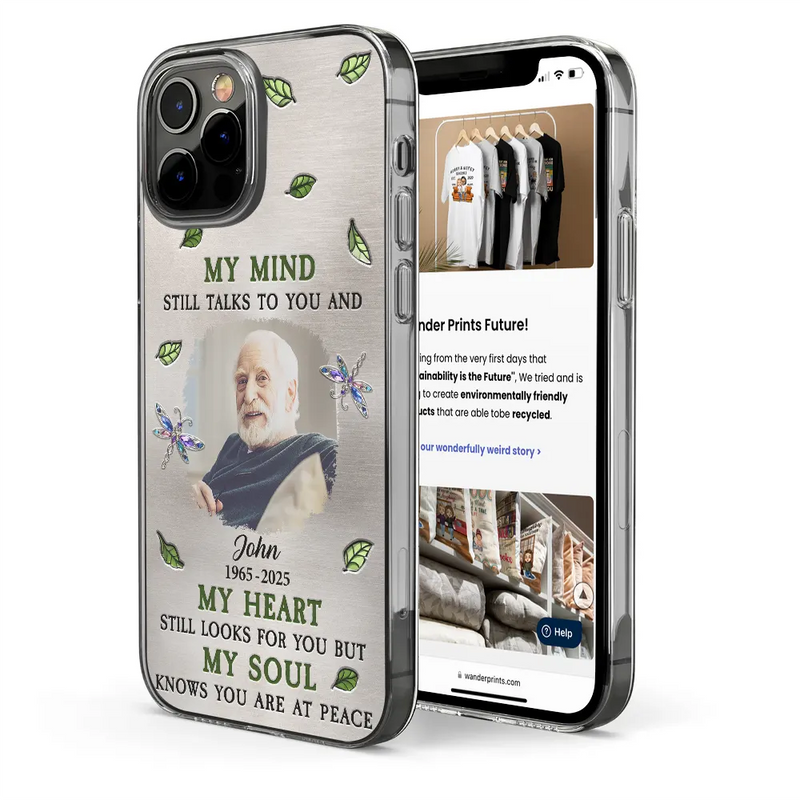 Memorial,Custom Photo,Family,Sad,Gift For Grandparents,Parents - Custom Photo Memorial My Mind Still Talks To You - Personalized Clear Phone Case