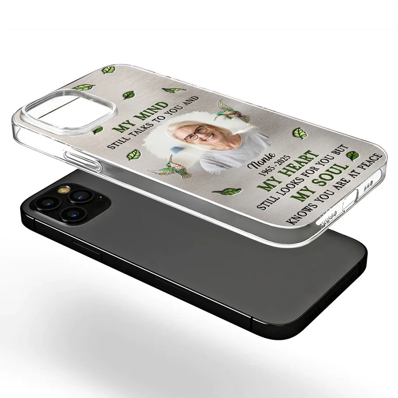 Memorial,Custom Photo,Family,Sad,Gift For Grandparents,Parents - Custom Photo Memorial My Mind Still Talks To You - Personalized Clear Phone Case