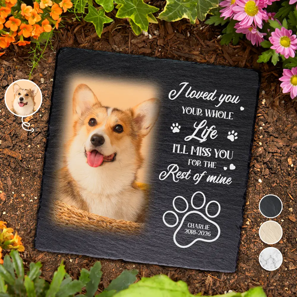 Custom Photo Memorial Pet I Loved You Your Whole Life - Personalized Rectangle Memorial Garden Stone