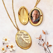 Memorial,Custom Photo,Love - Custom Photo Memorial You Never Walk Alone - Personalized Locket Necklace