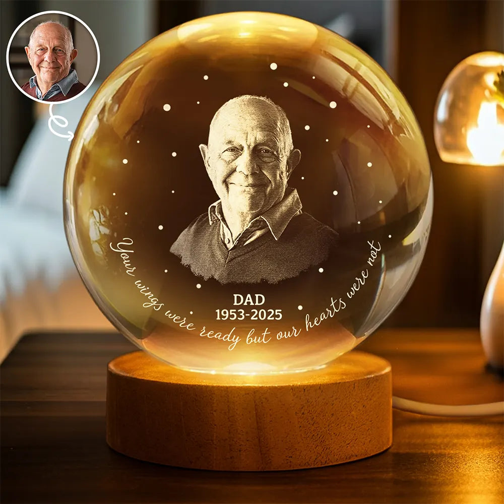 Custom Photo,Memorial,Gift For Mother,Gift For Father,Sad - Custom Photo Memorial Your Wings Were Ready - Personalized Crystal Globe Lamp