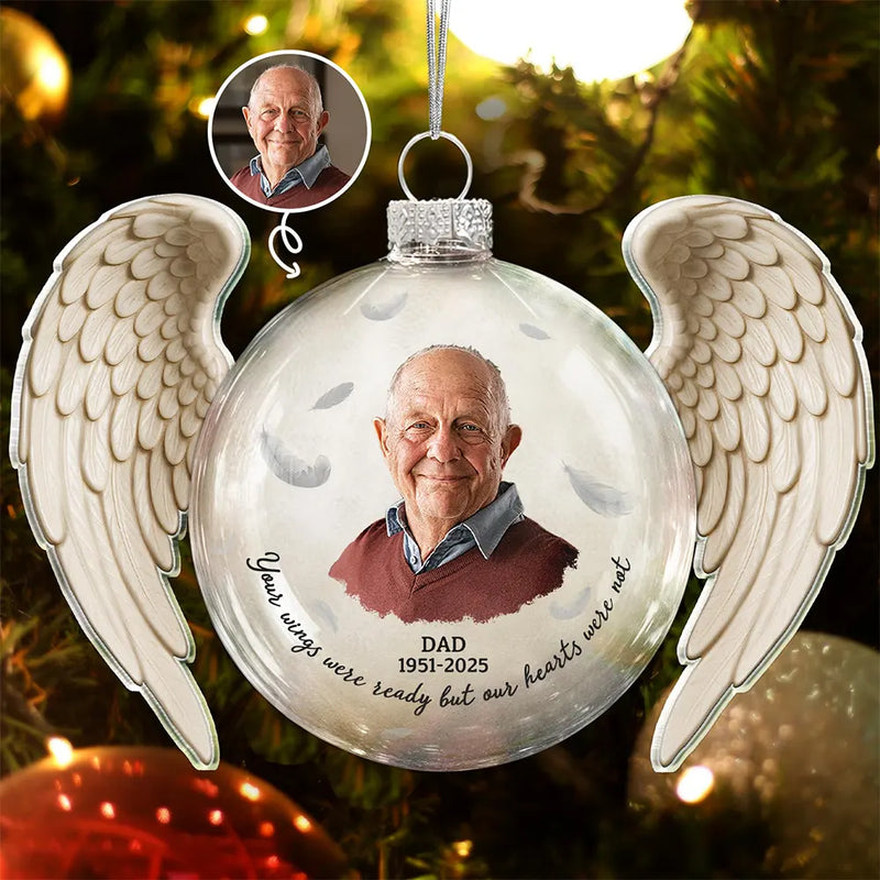Christmas, Custom Photo, Memorial, Family, Sad - Custom Photo Memorial Your Wings Were Ready - Personalized Custom Shaped Glass Ornament