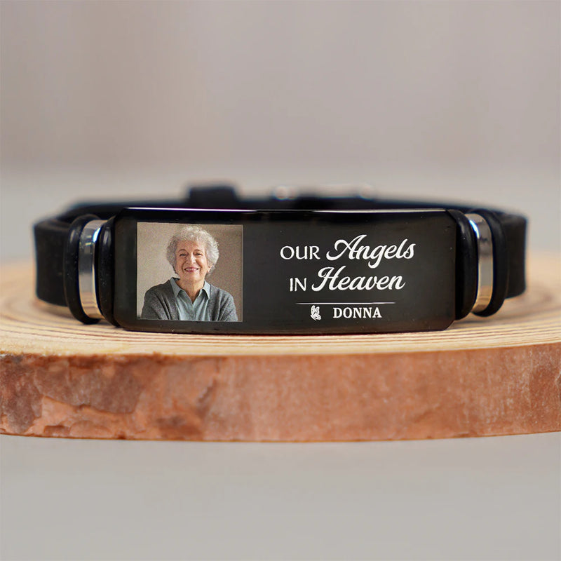 Custom Photo,Memorial,Gift For Father,Family,Sad,Non-Eng,Photo - Custom Photo Memorial Your Wings Were Ready - Personalized Engraved Bracelet