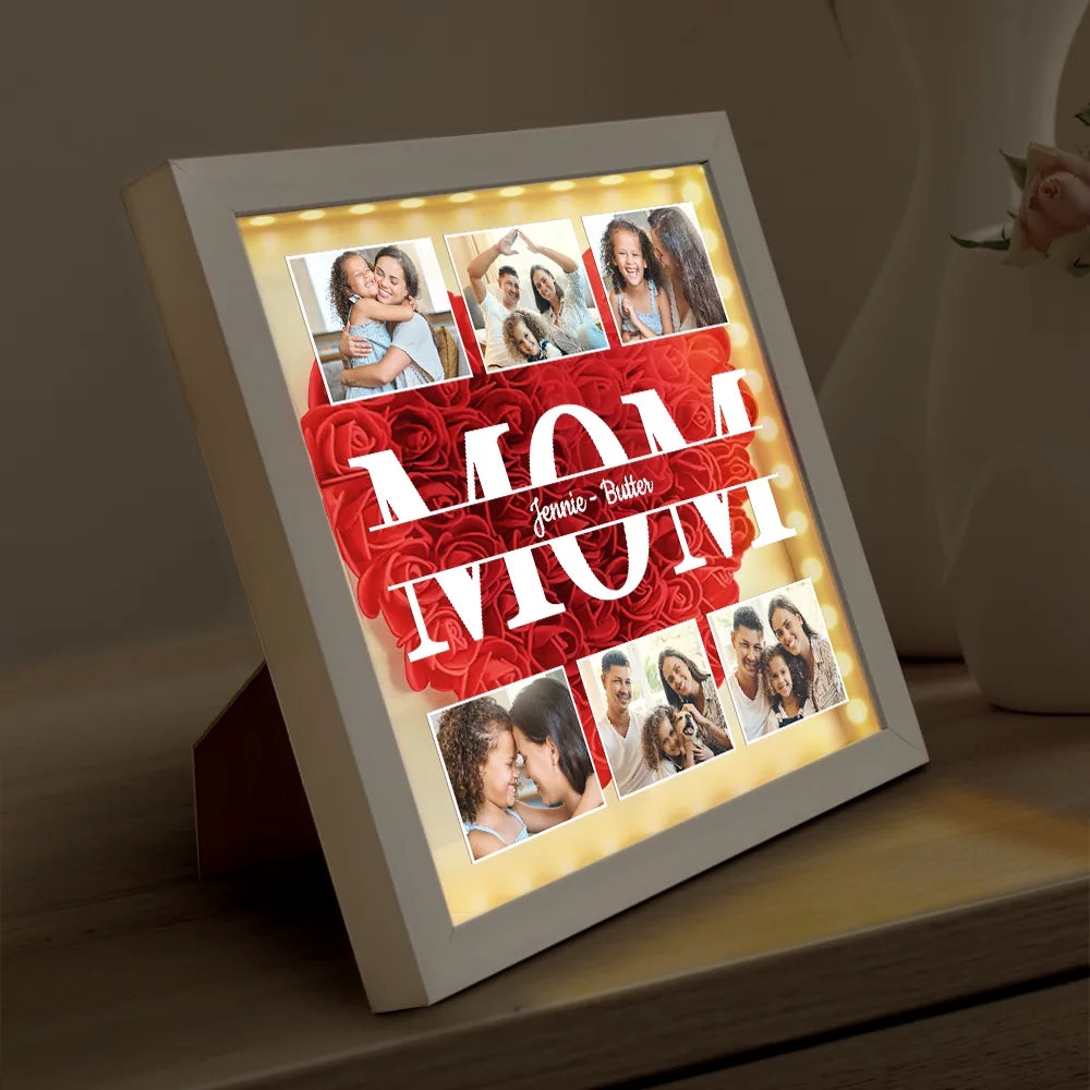 Gift For Mother,Family - Custom Photo Mom We Love You - Personalized LED Light Flower Shadow Box