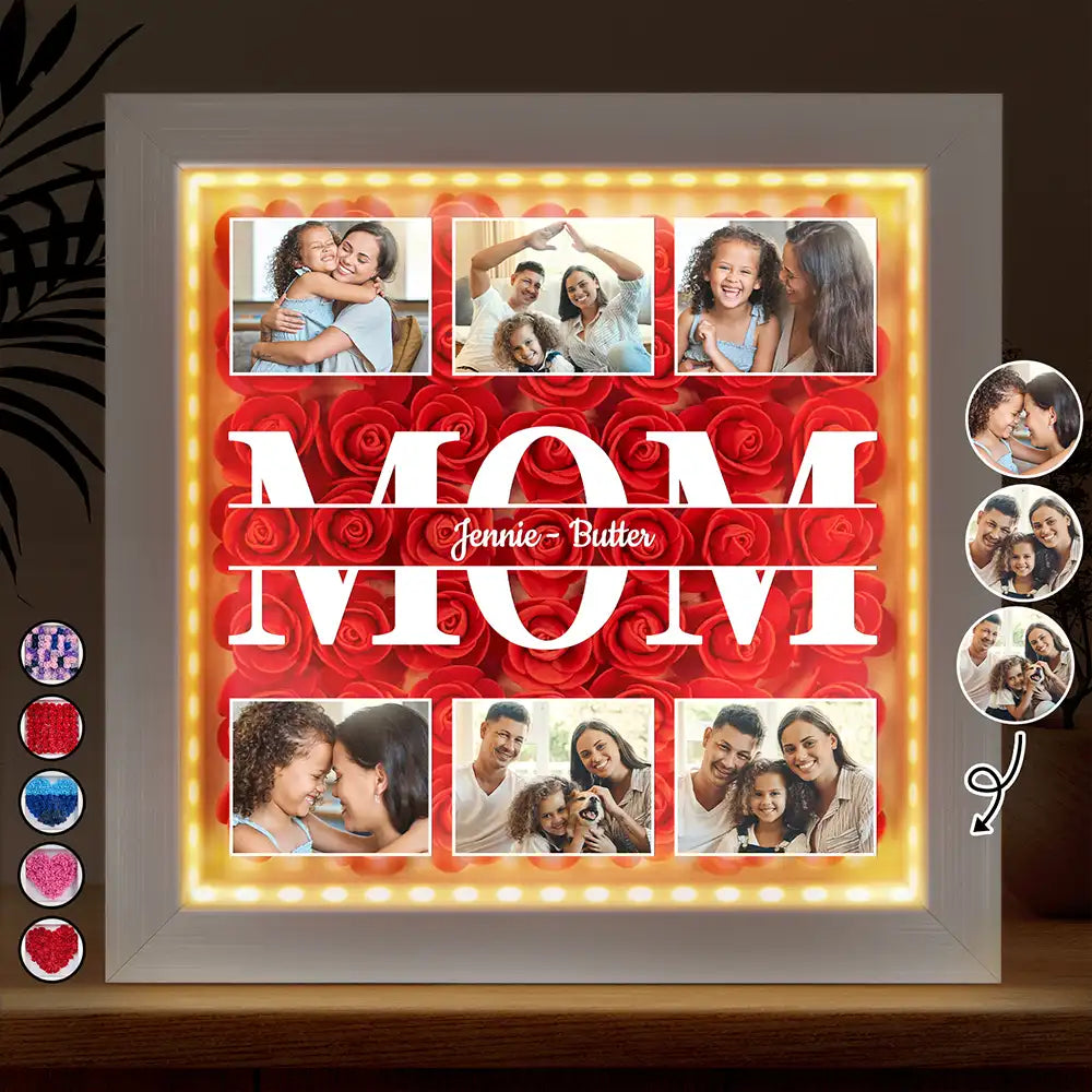 Custom Photo Mom We Love You - Personalized LED Light Flower Shadow Box